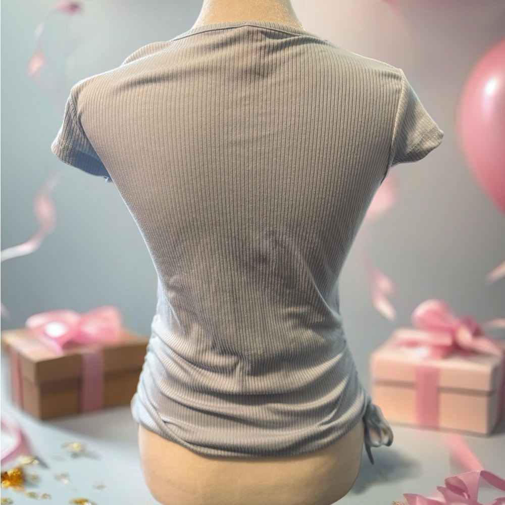 Stylish Girls Gray Embroidered Tee - Picture 5 of 5